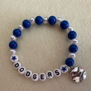 Dodgers beaded bracelet with baseball charm